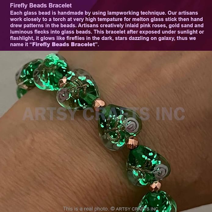 ARTSY Crafts Glow in the Dark Heart Shaped Glass Bead Bracelets & Necklaces, Handmade in USA