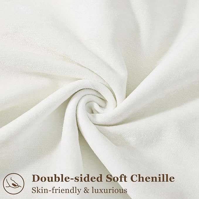 decorUhome Chenille Cream White Velvet Throw Pillow Covers 26x26 Set of 2 | Fall Soft Euro Sham Couch Decorative Modern Farmhouse Pillow Cases with Elegant Design for Sofa Bed Living Room Home Decor