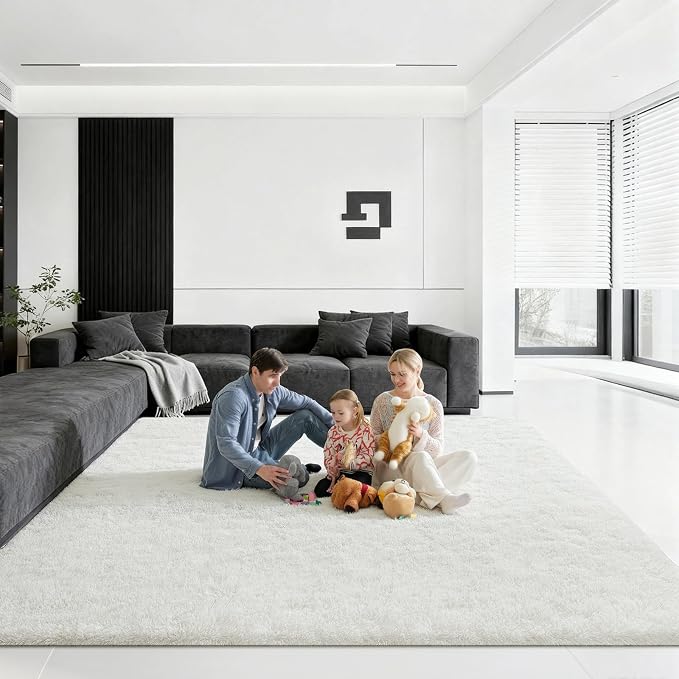 8x10 Area Rugs for Living Room, Large Fluffy Cream White Rugs for Bedroom, Fuzzy Shag Soft Non-Slip Carpet for Kids Girls and Boys Nursery Dorm Indoor Room Home Decor (8ft X 10ft, Cream White)