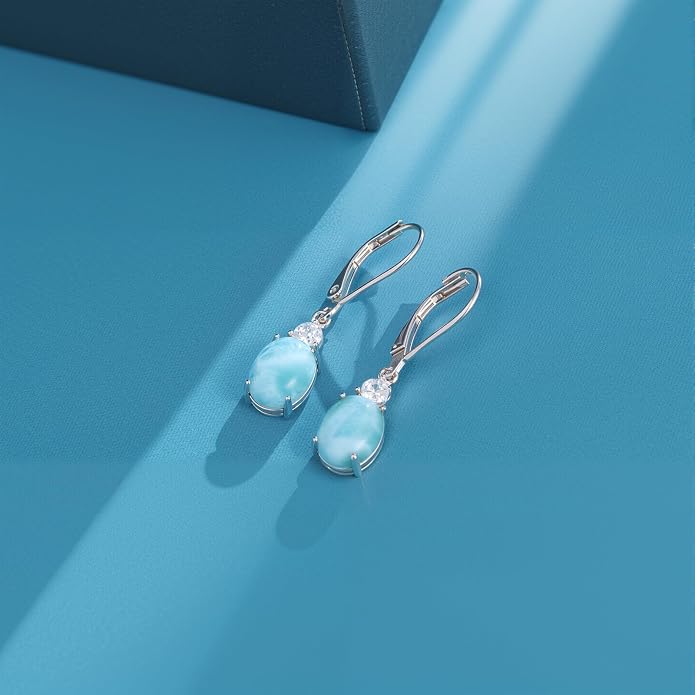 Larimar Dangle Earrings, 925 Sterling Silver Gemstone Larimar Drop Earrings for Women