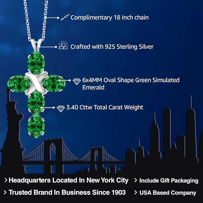 Gem Stone King Cross Pendant Necklace for Women | 925 Sterling Silver | 6X4MM Gemstone Birthstone | Jesus Christian Religious Crucifix Jewelry Gifts | 18 Inch Chain
