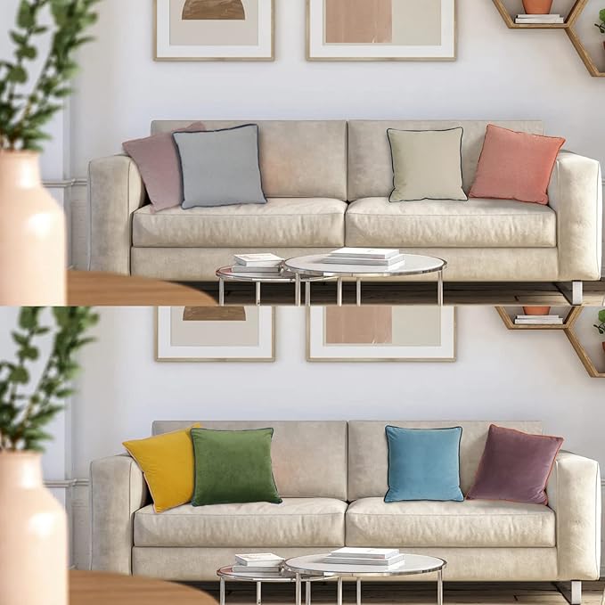 Set of 4 Velvet Throw Pillow Covers Soft Throw Pillow Cases 18x18Inch Square Cushion Covers for Bed Couch Sofa Home Decorative