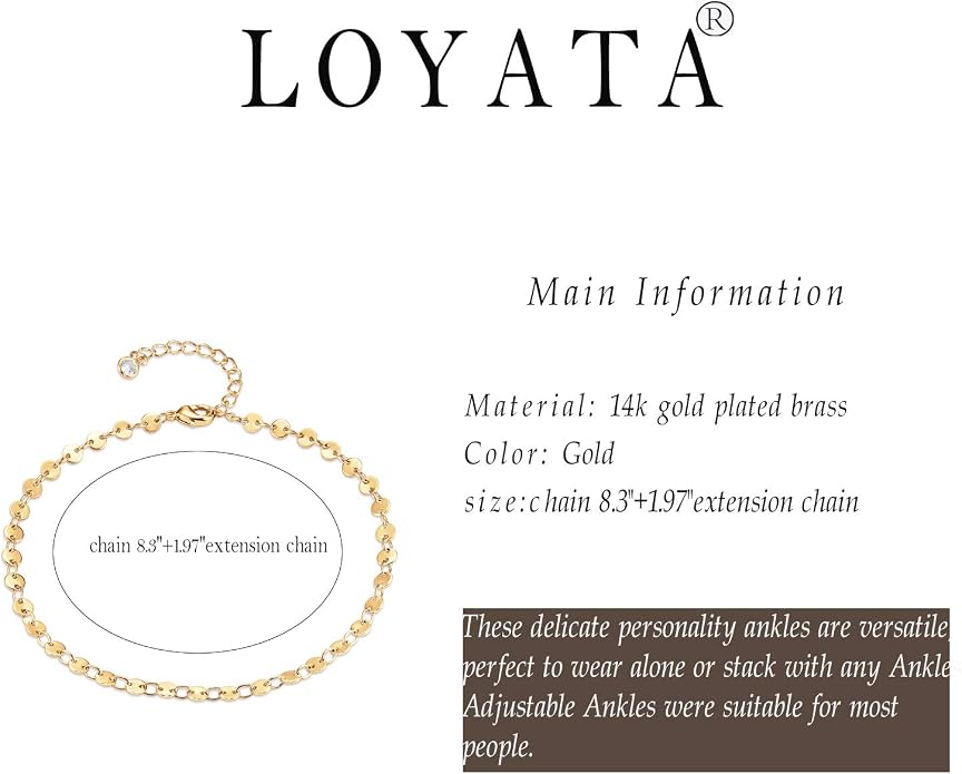LOYATA Dainty Ankle Bracelet,14K Gold Plated Tiny Bead Anklet Dainty White Cubic Zirconia Cross Tassel Foot Chain Cute Lucky Moon Evil Eye Foot Jewelry Boho Anklets for Women