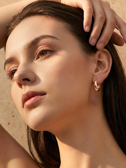 Bestyle Gold Huggies Earrings for Women Hypoallergenic 925 Sterling Silver Post Huggie Hoop Earrings Thick Lightweight Small Hoop Earrings 8/10/12/14mm