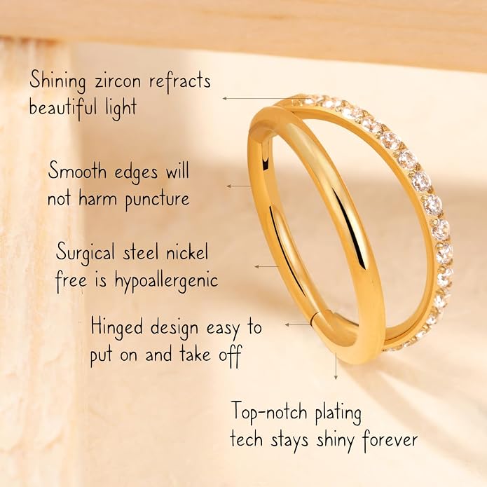 AROWRO Conch Piercing Jewelry Nose Rings Hoops Septum Rings Cartilage Earrings for Women Men Helix Piercing Jewelry Rook Tragus Surgical Steel Gold Silver 16G 18G 20G With Cubic Zirconia Opal