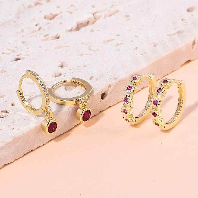 CiNily Small Hoop Earrings for Women Girls Flower Cubic Zirconia Huggie Earrings Hypoallergenic 14K Yellow Gold Plated Cartilage Earrings