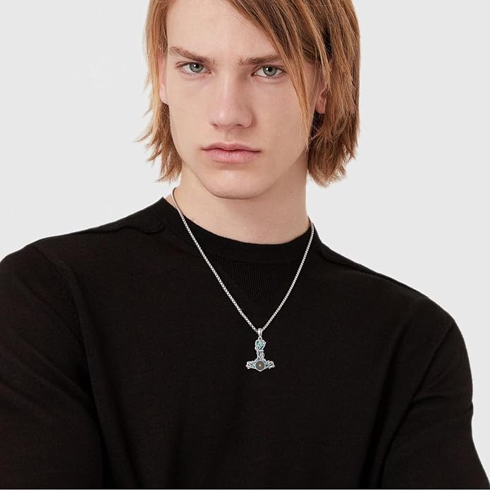Thors Hammer Necklace Sterling Silver Mjolnir Mustard seeds Pendant Vegvisir Viking Jewelry for Women Men