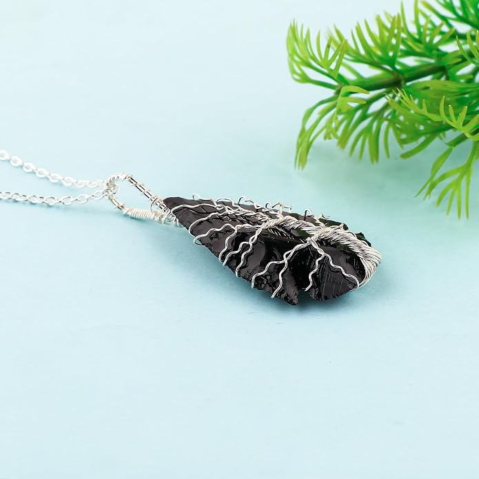 Silver Plated Wire Wrapped Pendant Necklace, Sea Glass Stones, Handmade Jewelry, Healing Crystals, Hammered Pendant, Birthday Gift for Women, Adjustable Chain 16+2inch