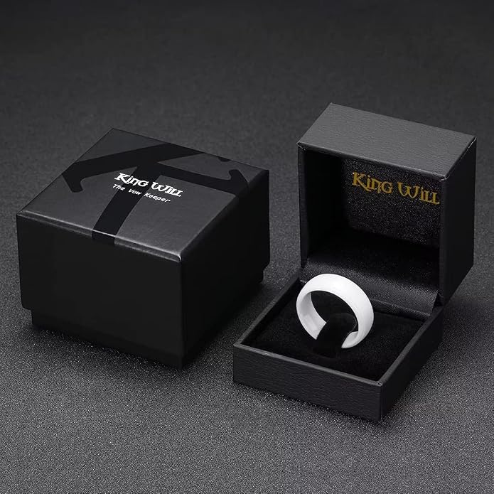 King Will Ceramic Wedding Band for Men Women-6-8mm Width Black & White with Multi Style Design Promise Rings Comfort Fit Size 7-14