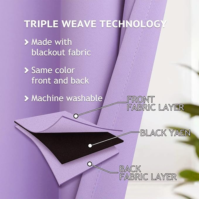 2 Panels Purple Blackout Curtains 52x84 Inches- Double Layer Lace Grommet for Bedroom, Nursery, Kids Room
