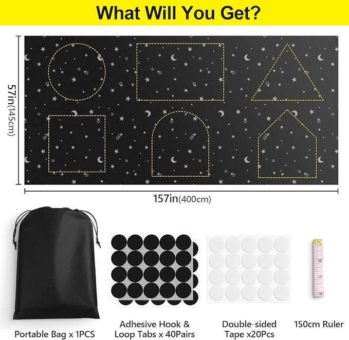 FADOTY 100% Blackout Curtains, 57"x 157" Portable Black Out Window Cover | Blackout Window Film Shades Blinds, Cuttable, No Drill, Sun Heat Light Blocker for Bedroom, Nursery, Media Room, RV, White