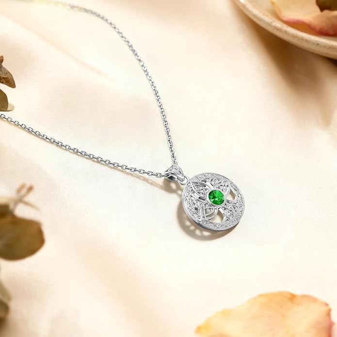 Birthstone Tree of Life Necklace for Women: 925 Sterling Silver Celtic Knot Pendant, Family Jewelry Gift for Mom Daughter Birthday Mother’s Day