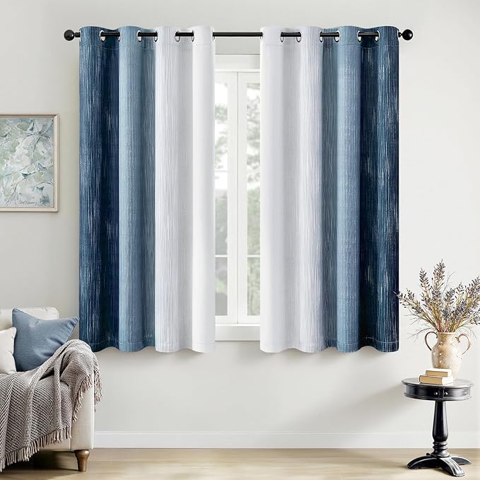 MIULEE Royal Blue and Greyish White Ombre Blackout Curtains, Full Room Darkening Thermal Insulated 54 Inches Long Drapes for Bedroom/Living Room Grommet Window Treatments Modern 52Wx54L, Set of 2