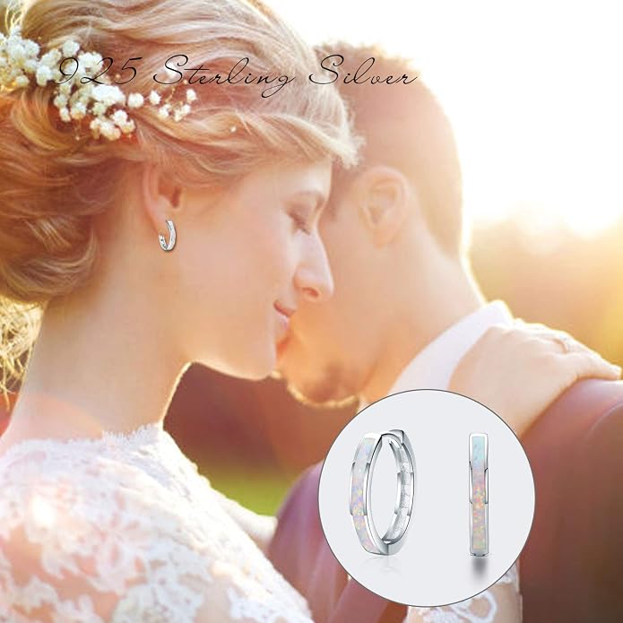 CUOKA MIRACLE 925 Sterling Silver Opal Hoop Earrings for Women - Opal Hinged Huggie Hoops, Hypoallergenic Small Hoop Earrings for Sensitive Ears, Dainty Everyday Jewelry Birthday Christmas Gift