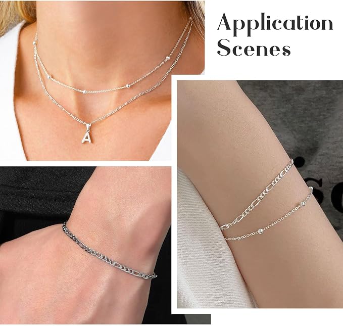 3.28 Feet Figaro Chains S925 Sterling Silver Chain for Jewelry Making, 3.5x1.5mm Figaro Links Permanent Bracelet Kit for Women Men Necklace Making