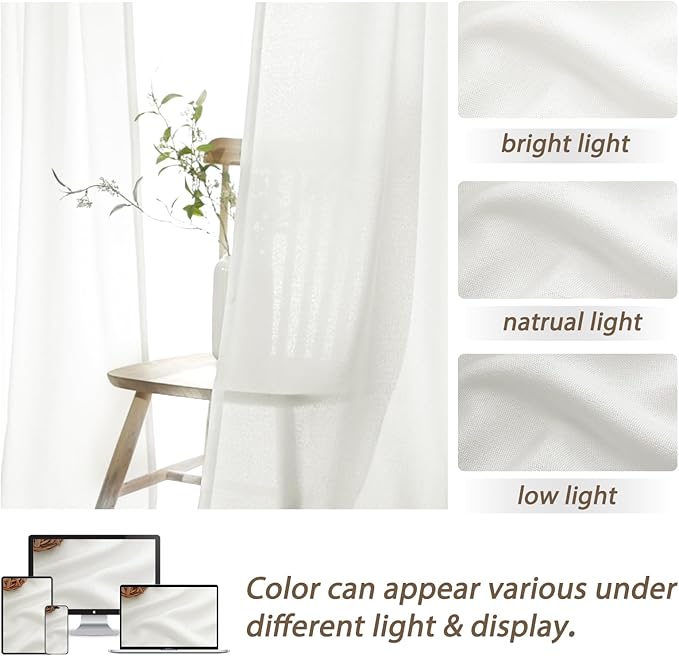 White Linen Curtains 92 Inches Long for Nursery 2 Panels Set, Memory Trained Pinch Pleated Soft Drapes for Living Room Light-Filtering Sheers Privacy Curtain That Let Light in 90-92 Inch Large Windows