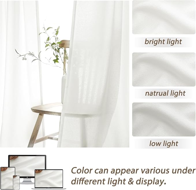 High Ceiling Pure White Extra Long 120 Inch Curtains for Sliding Glass Doors 2 Panels Set, Memory Trained Pinch Pleat Thick Linen Curtain for Living Room Light-Filtering Sheers Lush Decor Viral Drapes