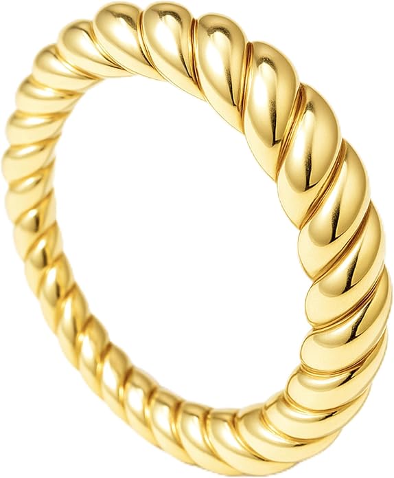 Non Tarnish Gold Chunky Rings for Women, 14K Gold Plated Statement Dome Rings Stacking Silver, Adjustable Mens Eternity Wedding Band Mixed Metal Jewelry Size 3-13
