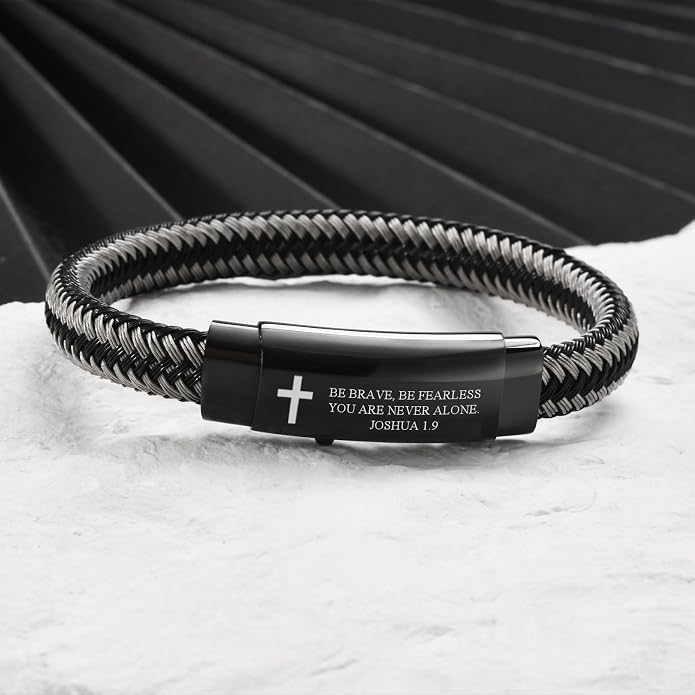VNOX Men's Inspirational Mantra Engarved Handmade Braided Leather Adjustable Cuff Bangle Bracelet Encouragement Motivational Gift for Men