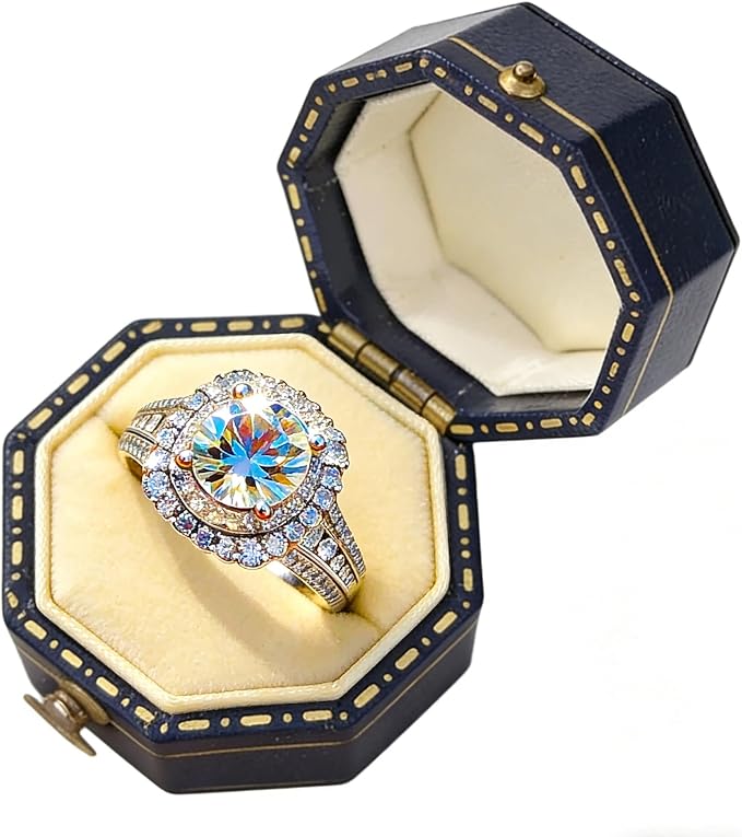 925 Sterling Silver Shiny Full Diamond Ring 18K Gold Cocktail Rings Round Cut Cubic Zirconia Promise Rings CZ Multi Row Diamond Ring Eternity Engagement Wedding Band Ring for Women Z.45 (US Code 6)