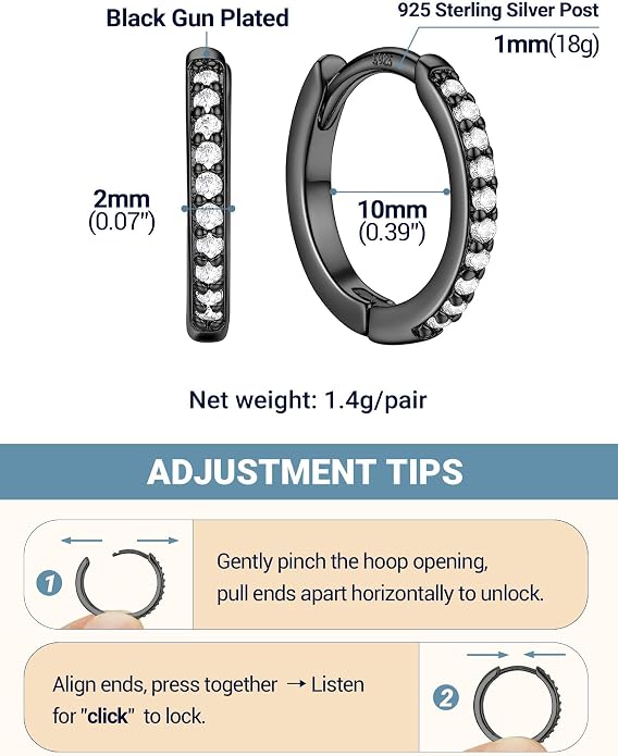 PROSTEEL Hoop Earrings for Women, Huggie Hoop with 925 Sterling Silver Post, 8/10/12/14/16/18/20mm Small Huggie Hoops, 14K Gold Plated/Silver/Black/Rose Gold Hypoallergenic Earrings Jewelry
