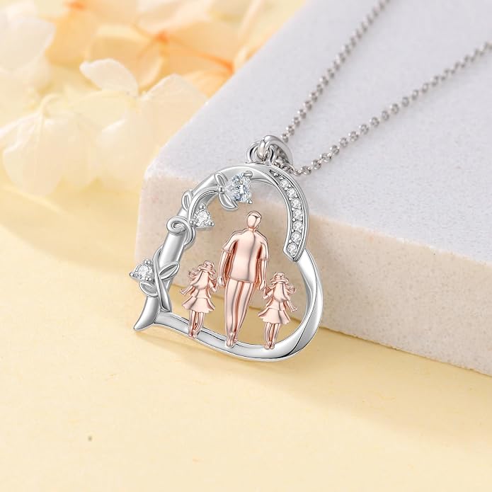 PROESS S925 Sterling Silver Daughter Heart Pendant Necklace from Dad Mom I Love You Forever Jewelry