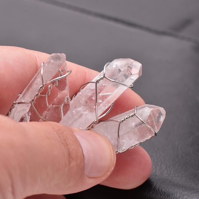Paialco Hand Wired Natural Raw White Quartz Crystal Point Pendant Necklace