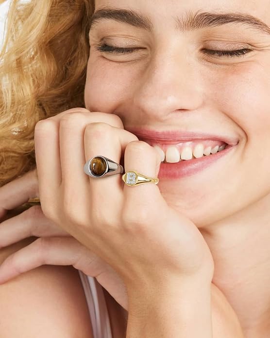 YeGieonr Gold Signet Rings for Women Non Tarnish Gold Rings, Waterproof Gemstones Statement Ring, 18K Gold Plated Stainless Steel Gem Stone Jewelry Gift for Everyday Wear