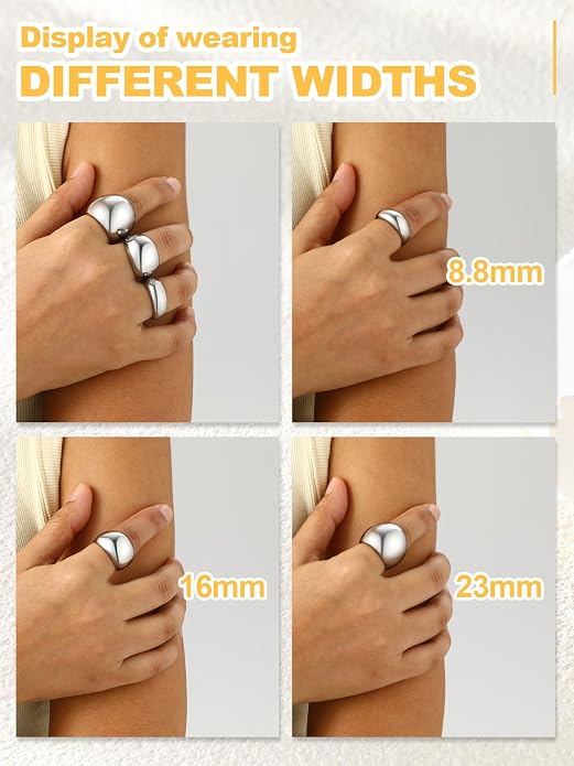U7 Chunky Gold Dome Rings for Women, Stainless Steel/18KGold Plated/Black Statement Ring Non Tarnish Women Rings, Size 7-12