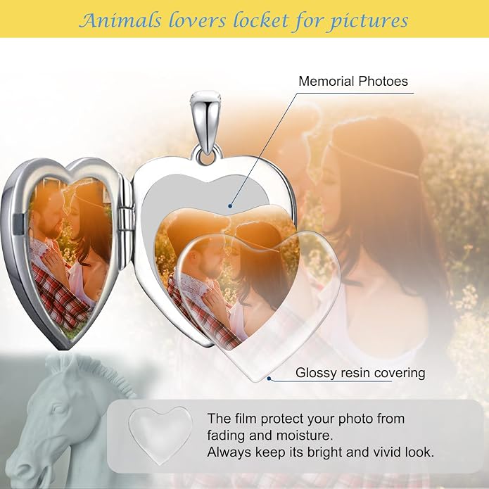 SOULMEET Personalized Silver Locket Necklace That Holds Pictures Photo Keep Someone Near to You, Memorial Custom Lockets Necklaces Letters Engraving for His Her