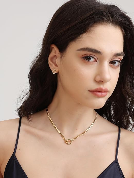FRUMOS Gold Plated Necklace for Women, Dainty Layered Chain Necklace, Fashion Jewelry for Daily Wear