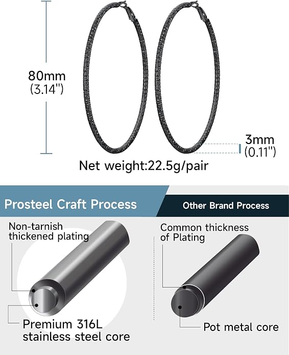 PROSTEEL 30/40/60/80/100mm Chunky Hoop Earrings For Women Gold Plated/Black Stainless Steel Hoops Earrings Statement Jewelry