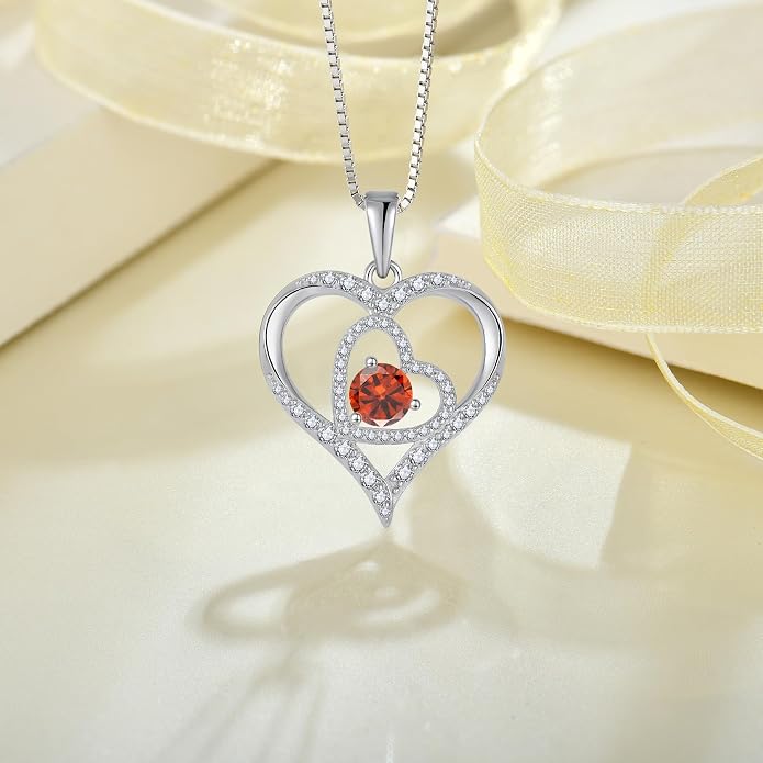Love Heart Necklace for Women 925 Sterling Silver Birthstone Pendant Necklace Dainty Jewelry for Women Wife Mother Christmas Birthday Mother's Day Gift