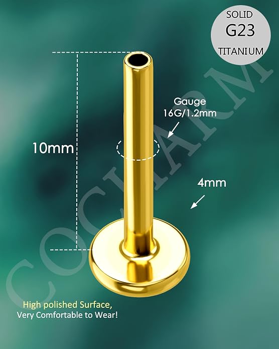 COCHARM 14K Solid Gold Helix Cartilage Tragus Earring Stud 16g Yellow Gold Threadless Tragus Cartilage Helix Conch Piercing Jewelry Flat Back Lip Labret Medusa Monroe Piercing Stud
