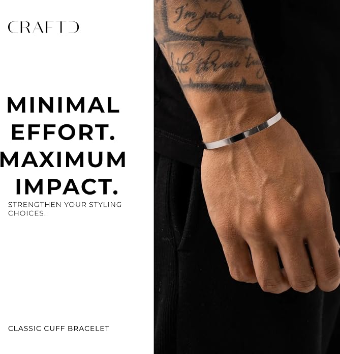 CRAFTD - Bangle Cuff Bracelet - Durable 18K Gold & 316L Stainless Steel - Waterproof, Heat & Sweat Resistant - Gifts for Men - Men's Jewelry - Size 5mm