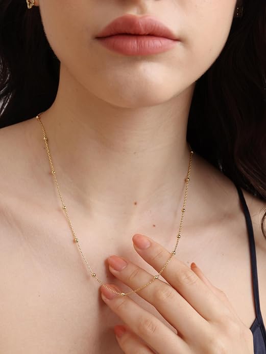 FRUMOS Gold Plated Necklace for Women, Dainty Layered Chain Necklace, Fashion Jewelry for Daily Wear