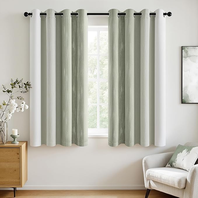 MIULEE Sage Green and Greyish White Ombre Blackout Curtains, Full Room Darkening Thermal Insulated 63 Inches Long Drapes for Bedroom/Living Room Grommet Window Treatments Modern 52Wx63L, Set of 2