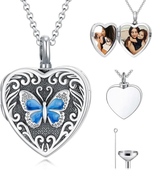 PELOVNY Urn Necklaces for Ashes of Loved Ones 925 Sterling Silver Personalized Heart Locket Urn Necklace Cremation Keepsake Memorial Jewelry Gifts for Women Men