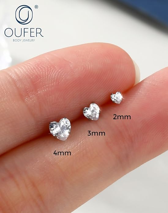 OUFER 18G 6/7/8MM Flat Back Cartilage EarRings-3PCS Gold Titanium Extended Internally Threaded Lip Piercing 2/3/4MM Round Clear CZ Helix Piercing Jewelry