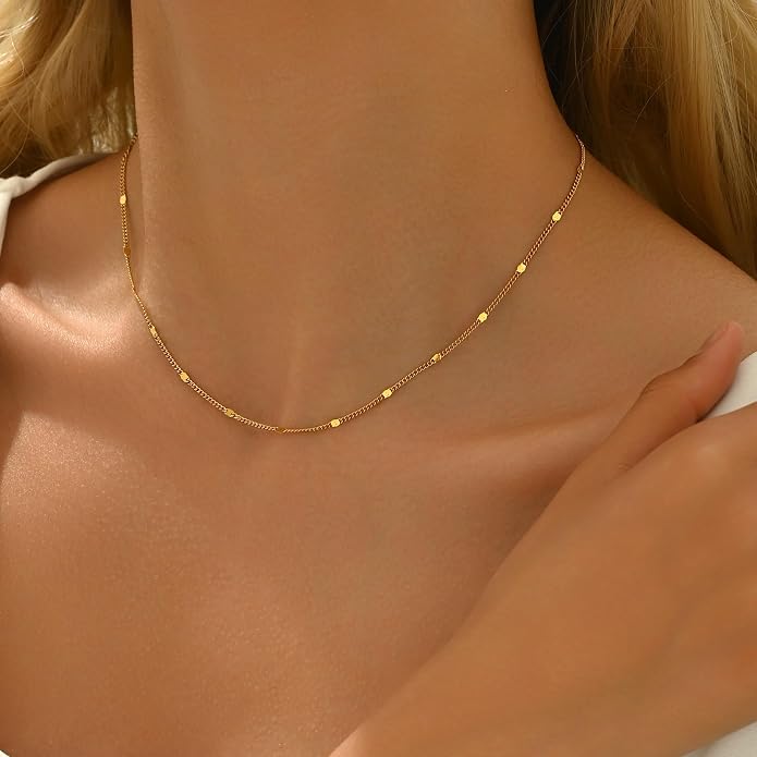 Gold Chain Necklace for Women Dainty Simple Satellite Beaded Twisted Chain Choker Necklace Everyday Jewelry Christmas Gifts