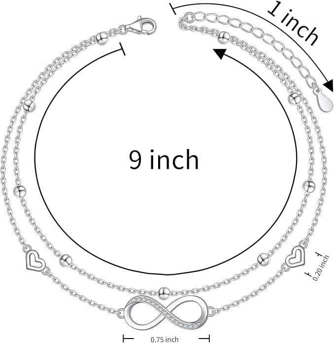 Alphm Anklet for Women S925 Sterling Silver Adjustable Foot Evil Eye Starfish Heart Bead Butterfly Celtic Knot Cross Multilayer Layered Ankle Bracelet Jewelry