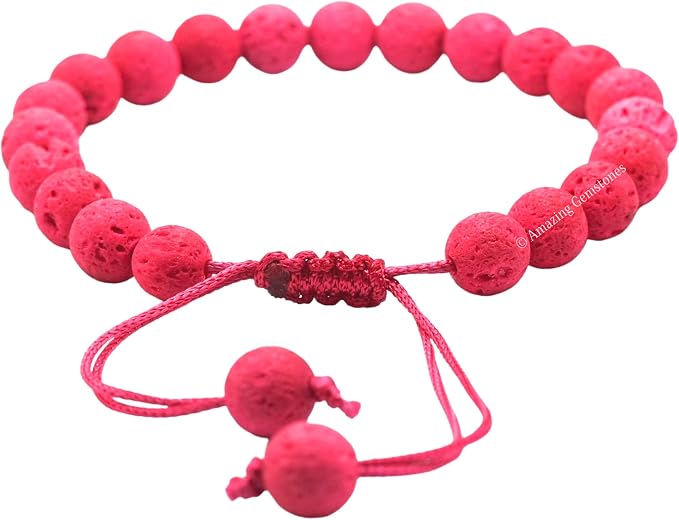 Amazing Gemstone Pink Lava Bracelet, Gifts for Men & Women - Protection Healing Crystal Bracelet - 8mm Gemstone Beaded Adjustable Bracelet, Pulseras para Hombres Mujer Stocking Stuffers