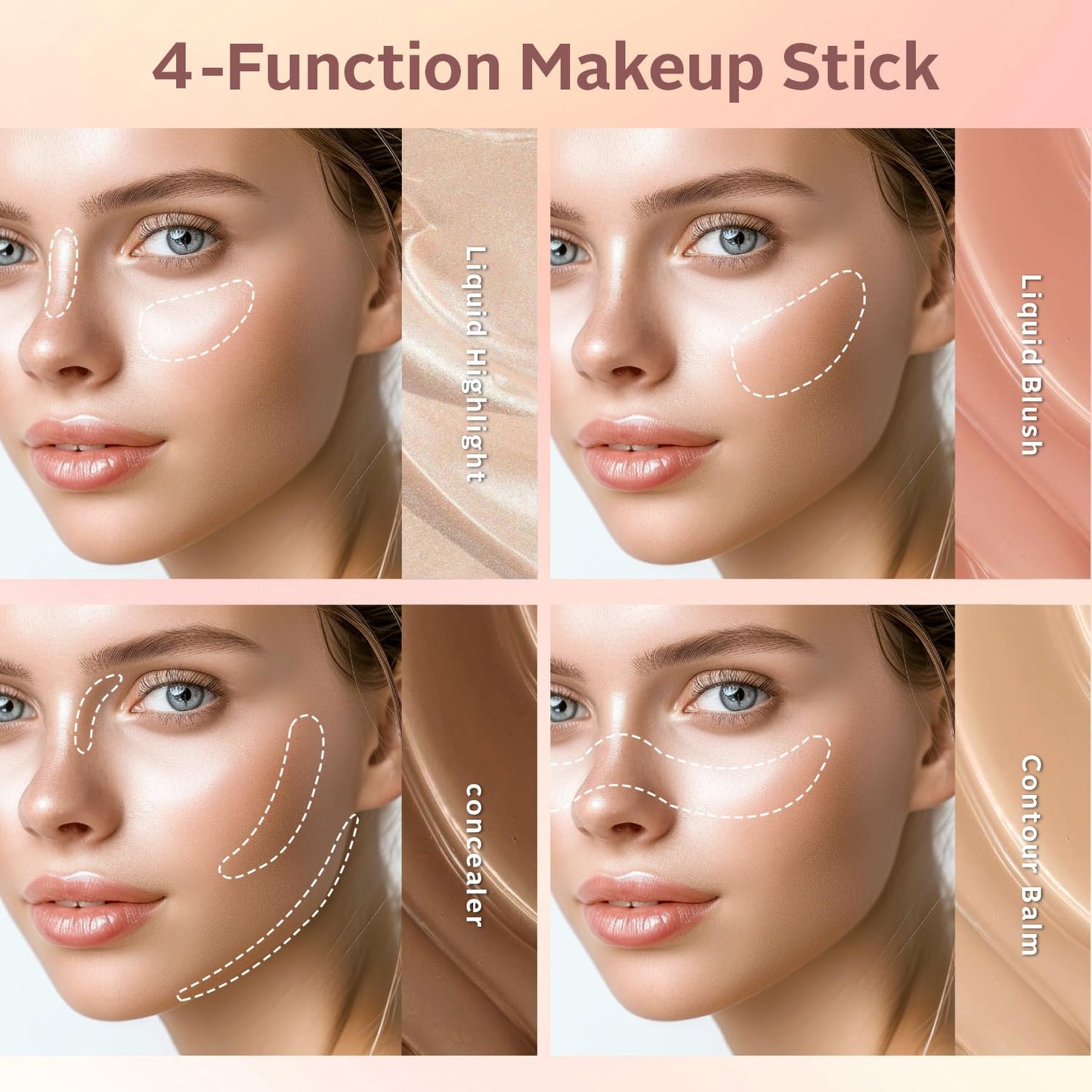 3 Pcs Cosmetic Sets 12 colors 4-Function cosmetic stick +Nonstick Raincoat Lip Gloss（3 colors+Clear Lip Gloss）+Liquid Eyeshadow in Four Colors Sets Waterproof