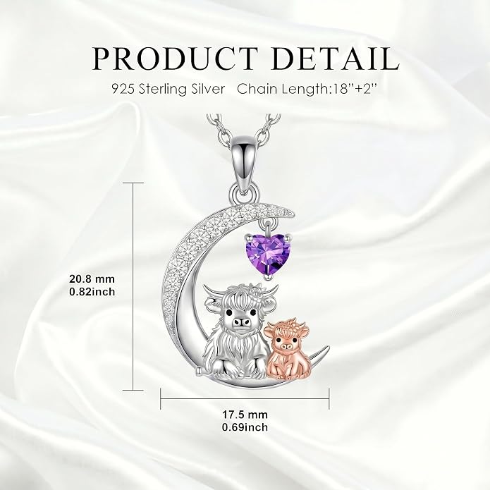 PELOVNY Teddy Bear Necklace for Women 925 Sterling Silver Bear/Highland Cow/Fox/Cat/Axolotl Birthstone Necklace Christmas Birthday Jewelry Gifts for Mom Daughter Wife Sister