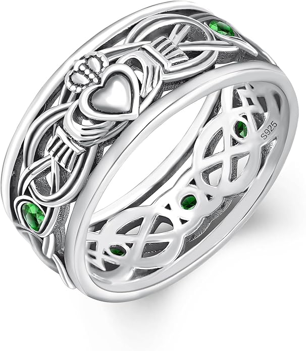 Claddagh Celtic Knot Band Rings for Men Women 925 Sterling Silver Irish Claddagh Promise Ring for Women Men