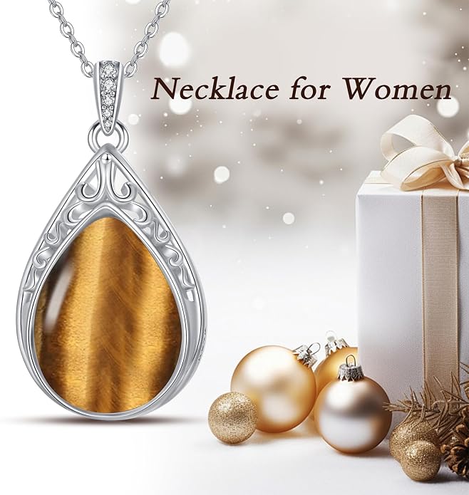 HPQQ Teardrop Necklace 925 Sterling Silver Filigree Gemstone Pendant Necklace Fine Jewelry Birthday Mother's Day Gifts for Women Her Mom
