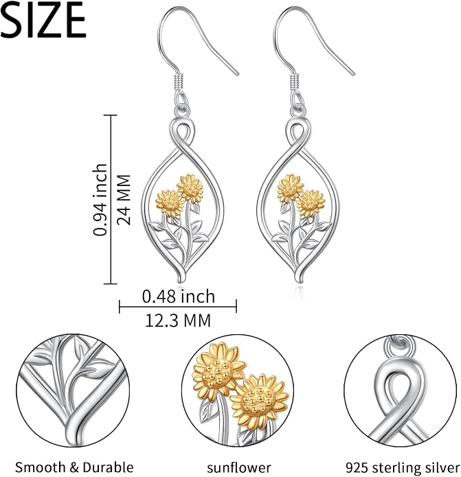 925 Sterling Silver Filigree Dangle Drop Earrings Daisy/Lotus/Rose Flower/Moonstone Leverback Teardrop Earrings for Women Infinity Celtic Knot Daisy Lotus Jewelry for Mothers Day