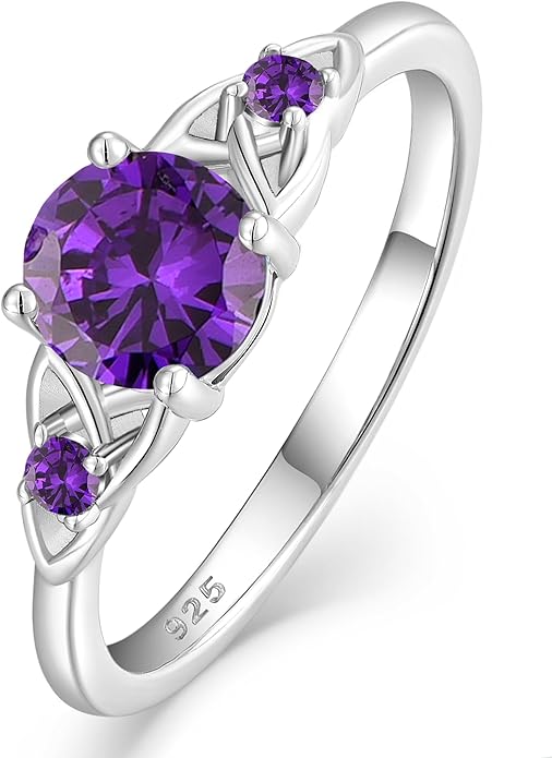 Celtic Knot Rings for Women 925 Sterling Silver Solitaire Ring Wedding Engagement Band Round Birthstone Jewelry Size 5-10