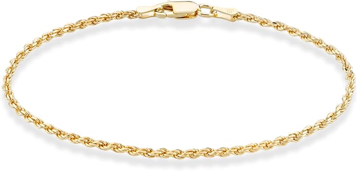 Miabella 18K Gold Plated 925 Sterling Silver Italian 2mm, 3mm Diamond-Cut Braided Rope Chain Anklet Ankle Bracelet for Women, 925 Made in Italy