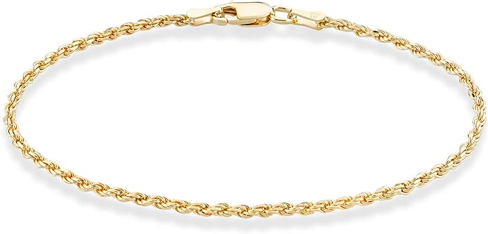 Miabella 18K Gold Plated 925 Sterling Silver Italian 2mm, 3mm Diamond-Cut Braided Rope Chain Anklet Ankle Bracelet for Women, 925 Made in Italy